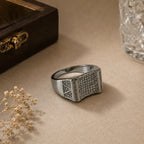 Marvel Silver CZ stone square signet ring for men with 2.3 cm size