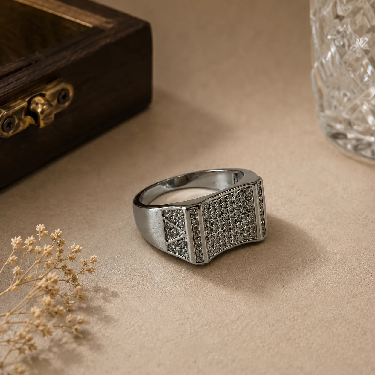 Marvel Silver CZ stone square signet ring for men with 2.3 cm size