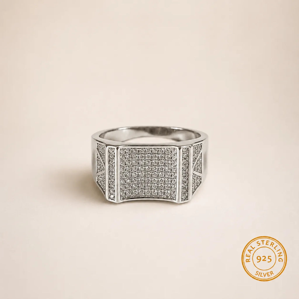 Marvel Silver CZ stone square signet ring for men with 2.3 cm size