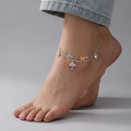 Marvel Silver Crystal Charm Anklet with heart, star, umbrella charms, and adjustable silver double chain for women and girls.