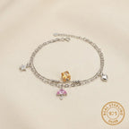 Marvel Silver Crystal Charm Anklet with heart, star, umbrella charms, and adjustable silver double chain for women and girls.