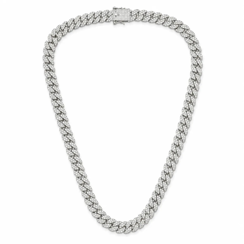 Marvel Silver iced Cuban link chain for men with sparkling stone-studded links and box clasp