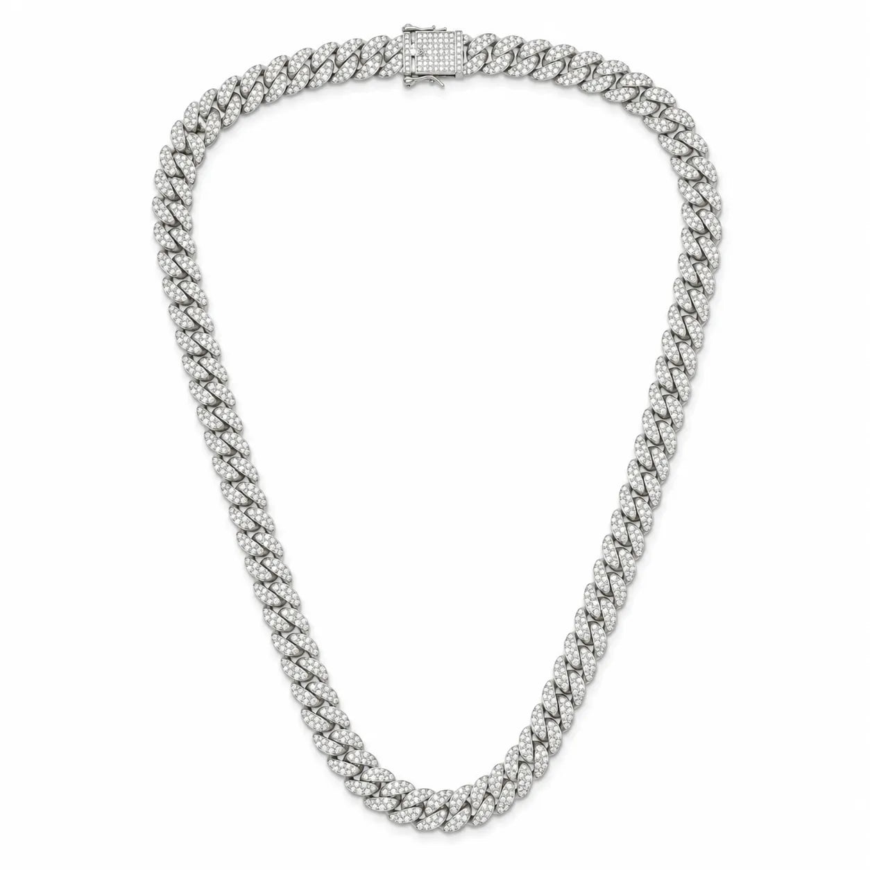Marvel Silver iced Cuban link chain for men with sparkling stone-studded links and box clasp