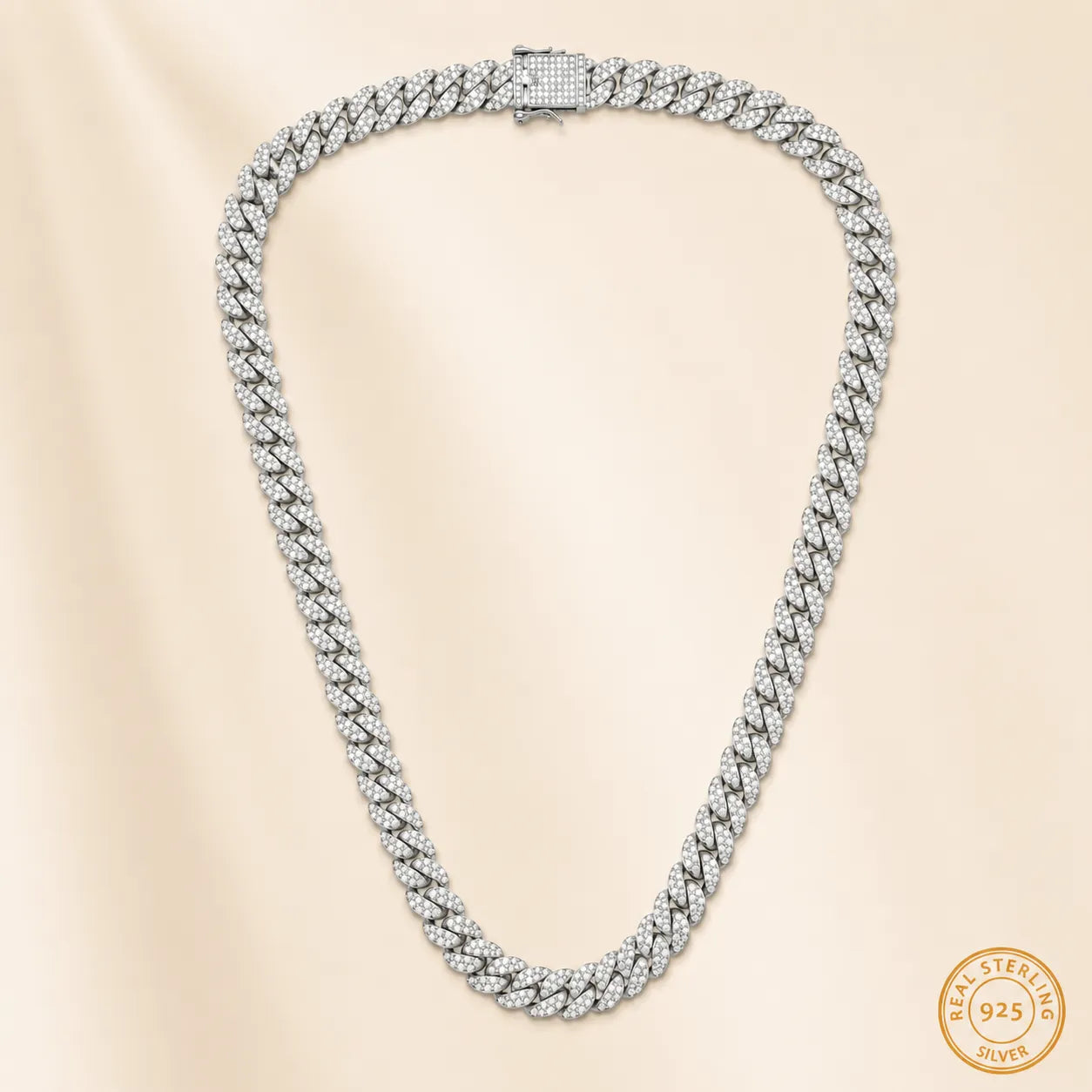 Marvel Silver iced Cuban link chain for men with sparkling stone-studded links and box clasp