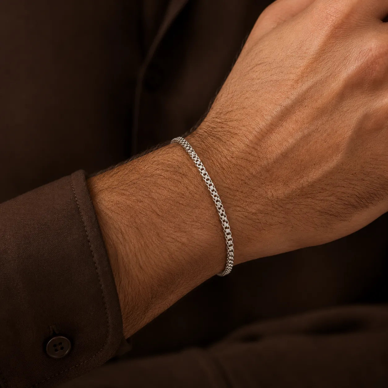 Marvel Silver double row square link bracelet for men with polished silver finish