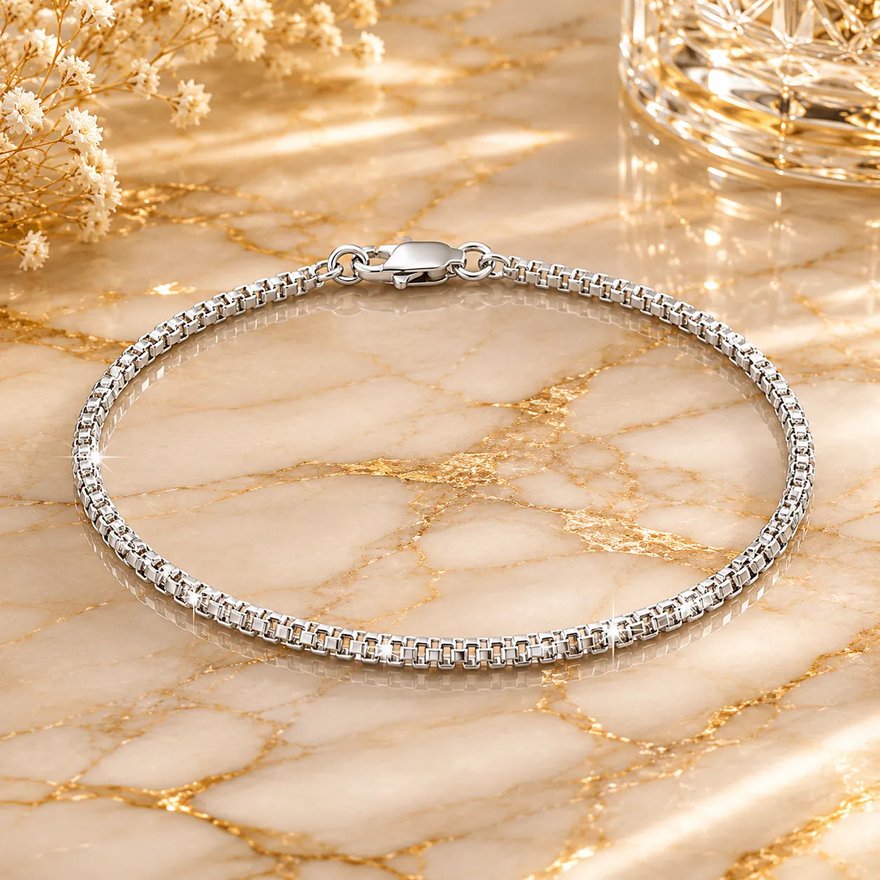 Marvel Silver double row square link bracelet for men with polished silver finish
