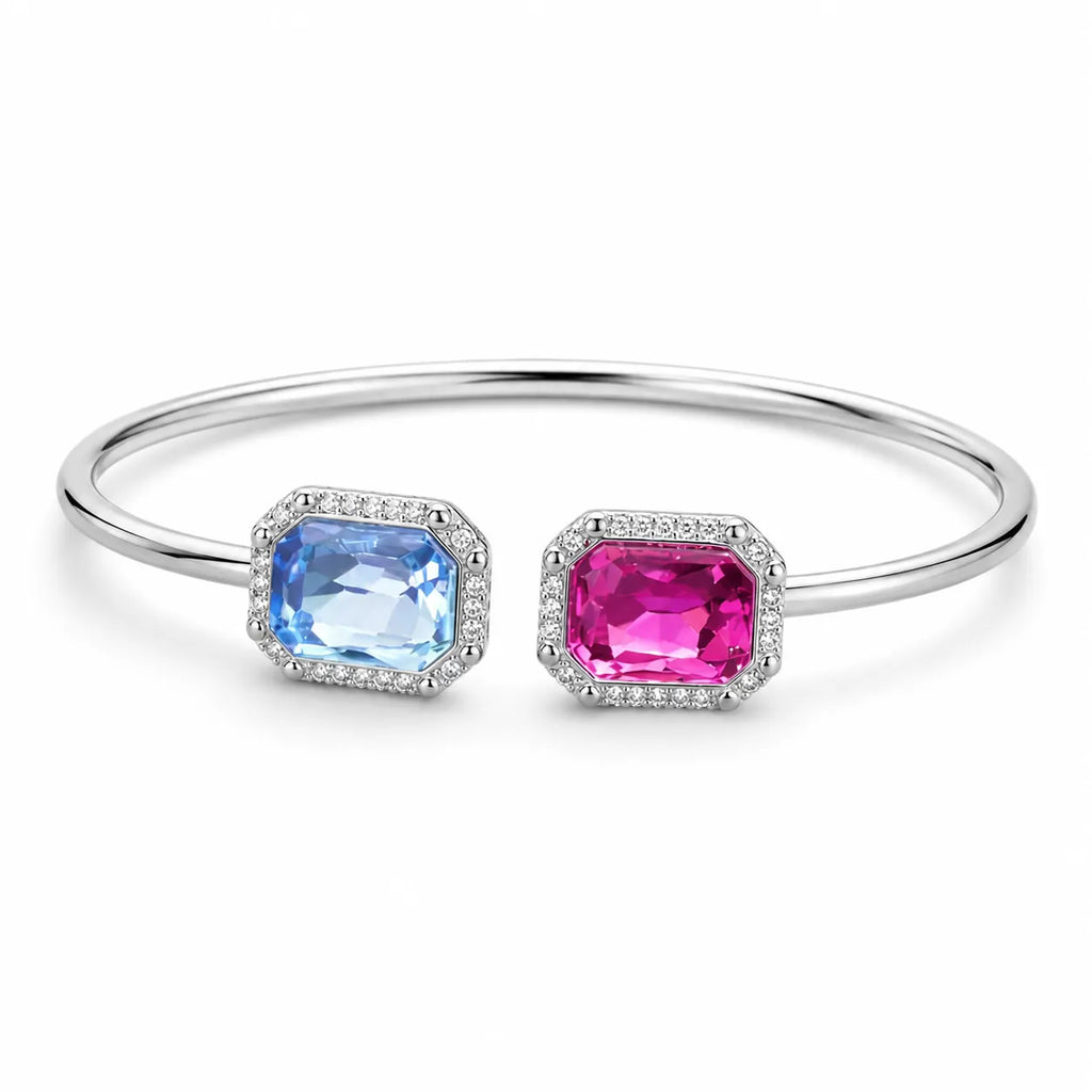Marvel Silver dual color silver kada for girls with blue and pink rectangular stones