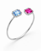Marvel Silver dual color silver kada for girls with blue and pink rectangular stones
