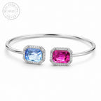 Marvel Silver dual color silver kada for girls with blue and pink rectangular stones