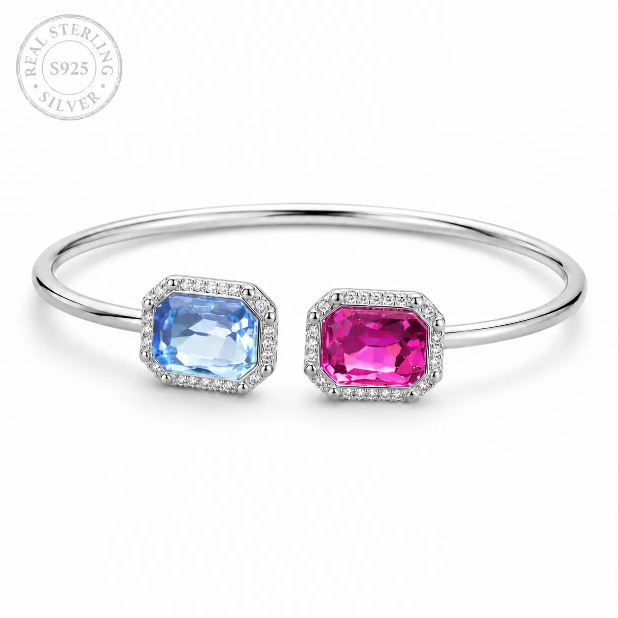 Marvel Silver dual color silver kada for girls with blue and pink rectangular stones