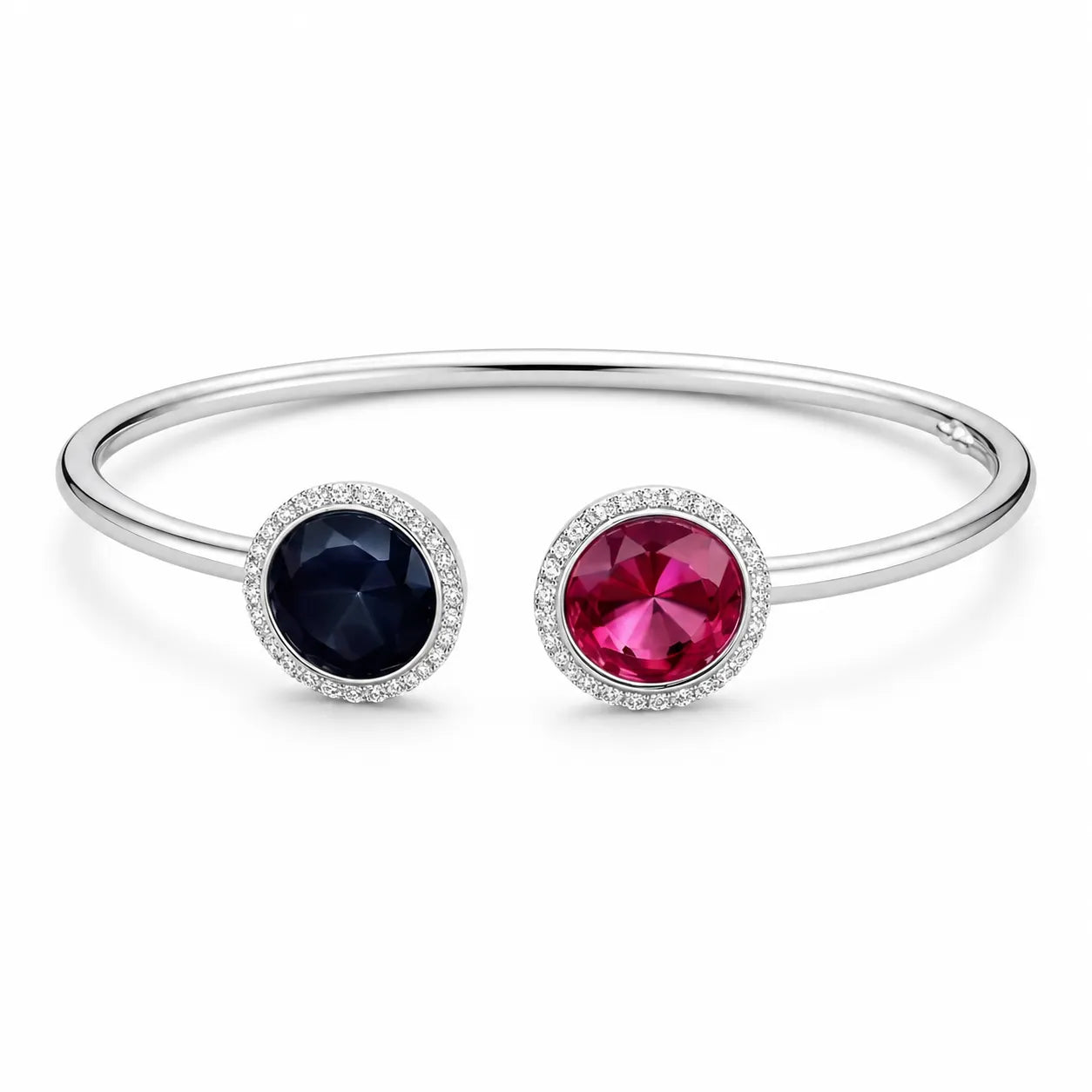 Marvel Silver dual stone silver kada for girls with blue and pink round stones