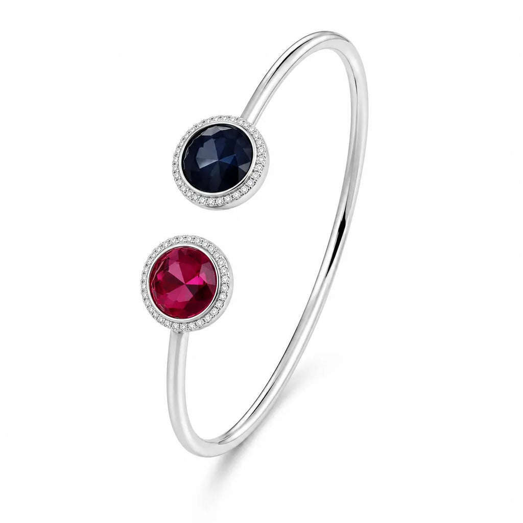 Marvel Silver dual stone silver kada for girls with blue and pink round stones
