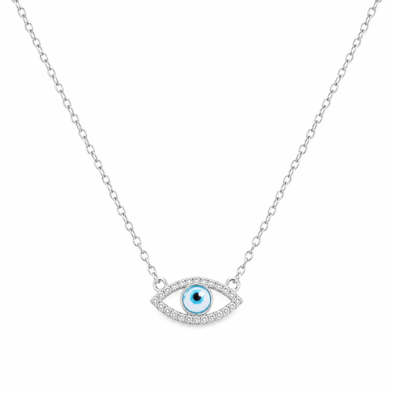 Marvel Silver evil eye silver chain pendant for girls with blue nazariya design