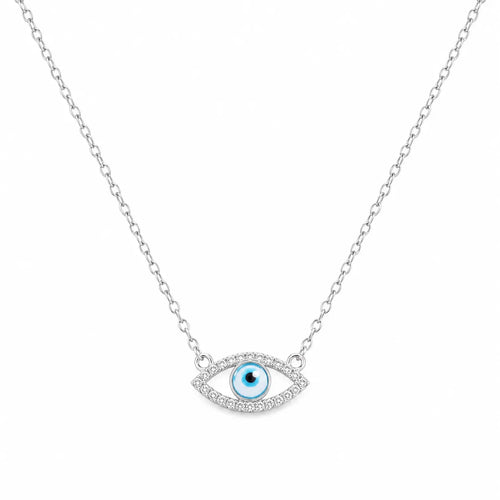 Marvel Silver evil eye silver chain pendant for girls with blue nazariya design