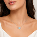 Marvel Silver evil eye silver chain pendant for girls with blue nazariya design