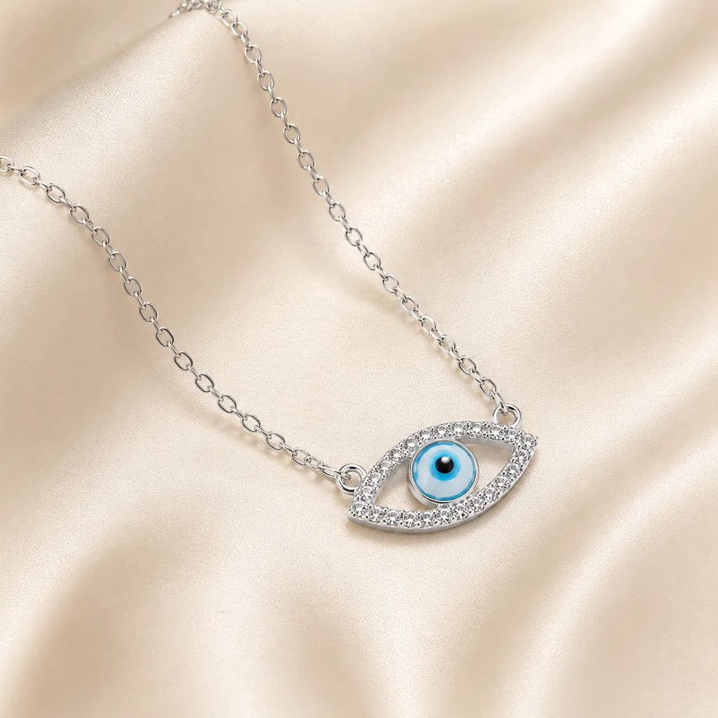 Marvel Silver evil eye silver chain pendant for girls with blue nazariya design