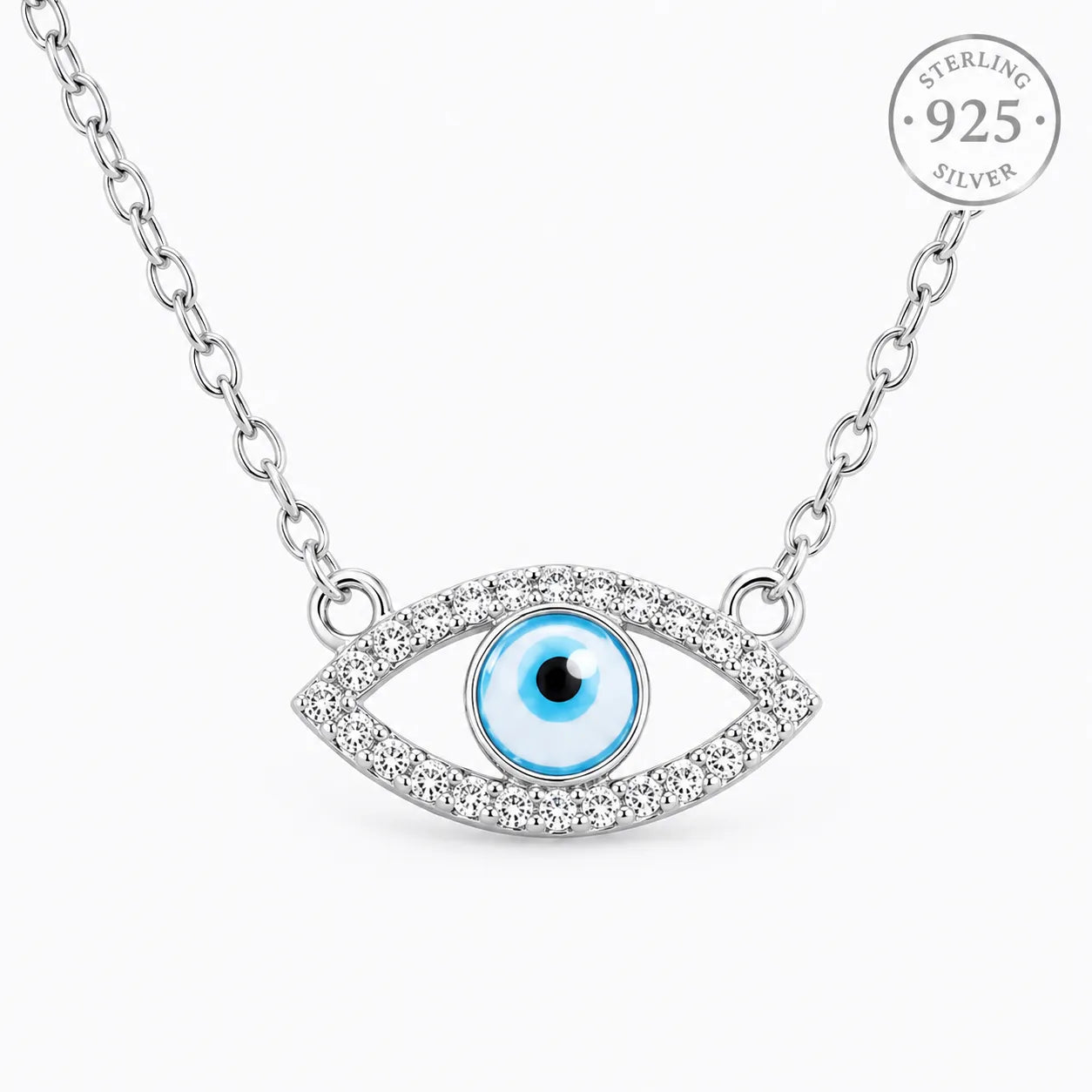 Marvel Silver evil eye silver chain pendant for girls with blue nazariya design