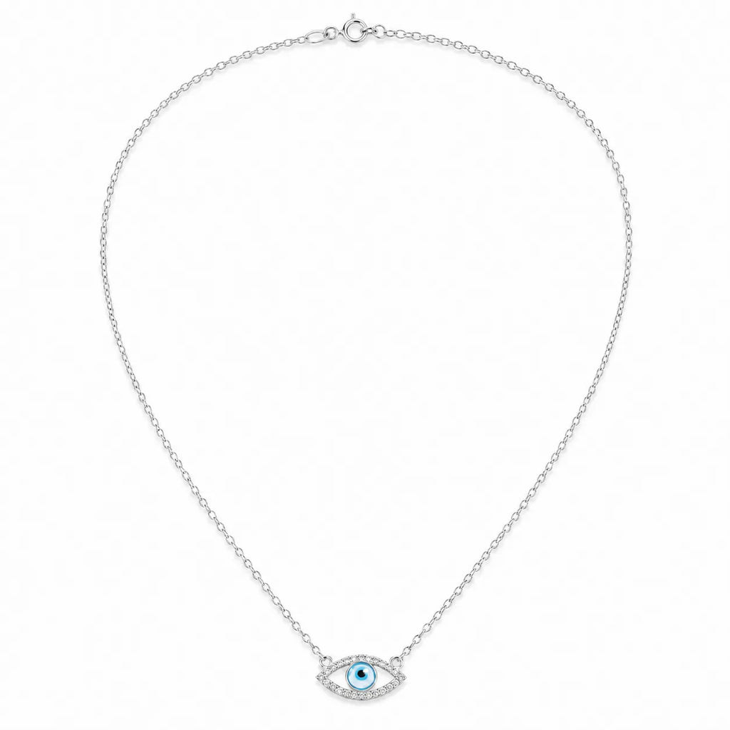 Marvel Silver evil eye silver chain pendant for girls with blue nazariya design