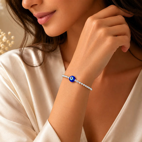 Marvel Silver evil eye silver beads bracelet for women with blue Nazaria charm