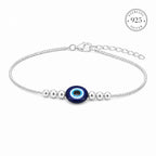 Marvel Silver evil eye silver bracelet for women with blue Nazaria charm and silver beads
