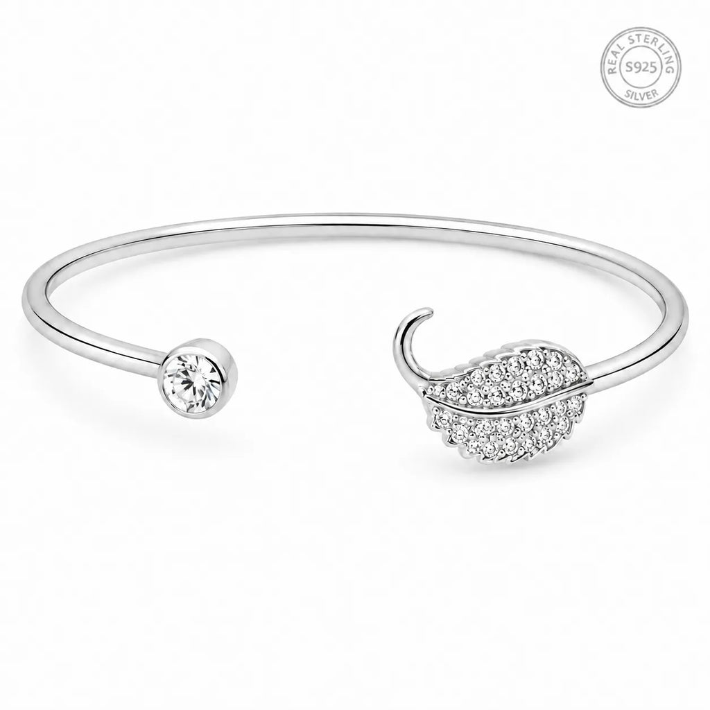 Marvel Silver feather design silver kada for girls with sparkling white stones