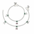 Marvel Silver Baby Payal Green Red Stones