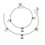 Marvel Silver Baby Payal Green Red Stones