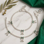 Marvel Silver Baby Payal Green Red Stones
