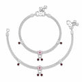 Marvel Silver Floral Baby Payal with Red Stones