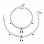 Marvel Silver Floral Baby Payal with Red Stones