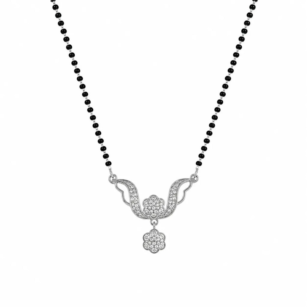 Marvel Silver floral black beads mangalsutra for women with 4 cm pendant