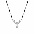 Marvel Silver floral black beads mangalsutra for women with 4 cm pendant