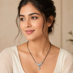 Marvel Silver floral black beads mangalsutra for women with 4 cm pendant
