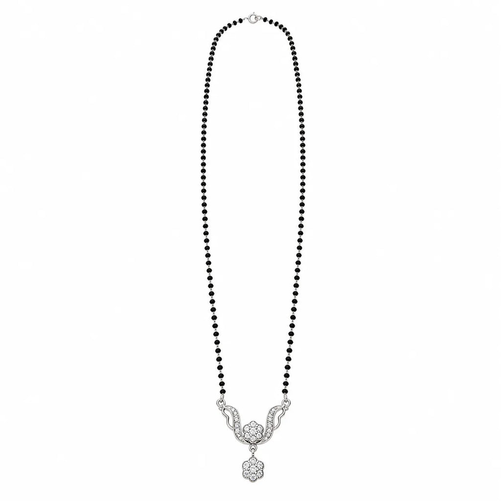 Marvel Silver floral black beads mangalsutra for women with 4 cm pendant