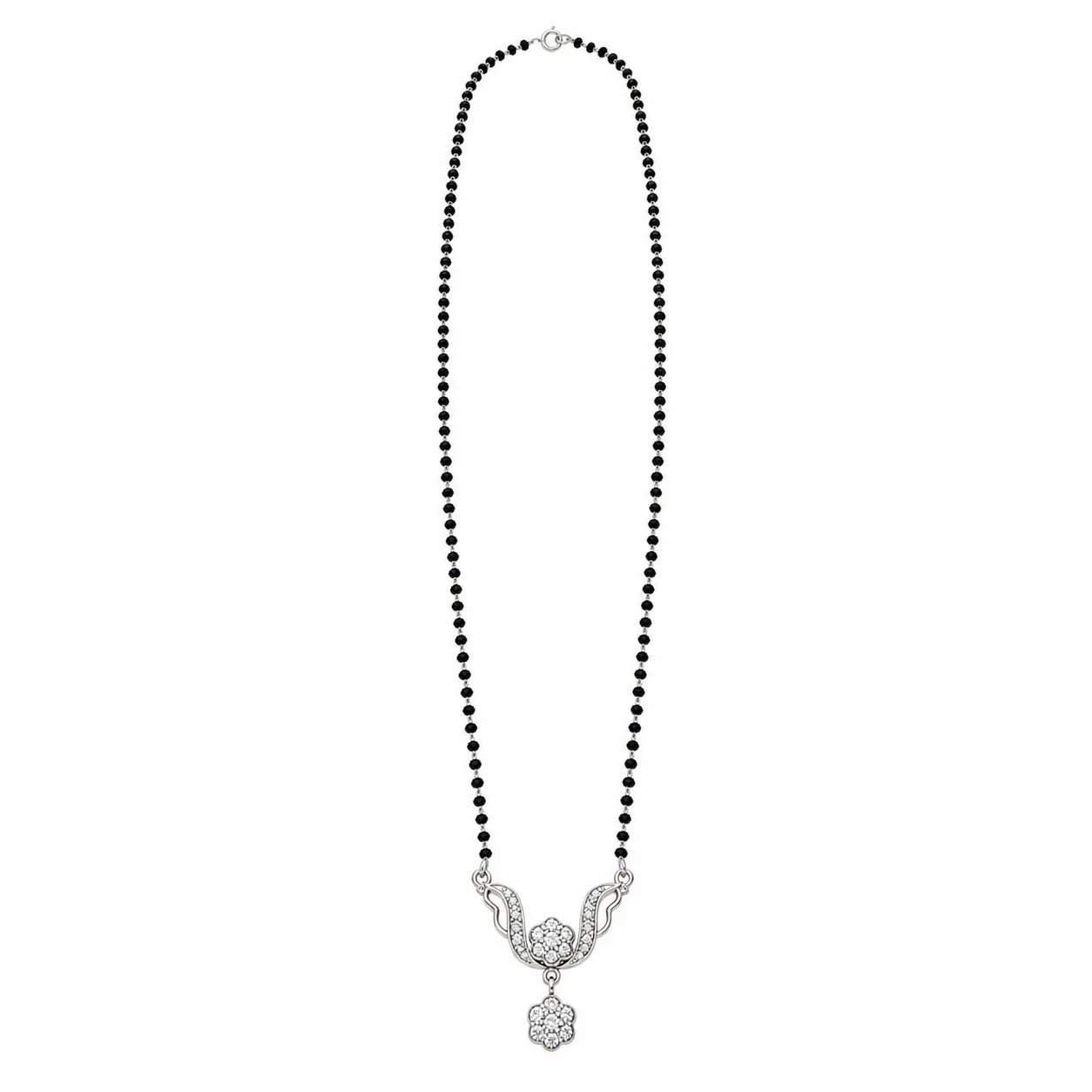 Marvel Silver floral black beads mangalsutra for women with 4 cm pendant