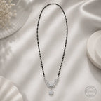 Marvel Silver floral black beads mangalsutra for women with 4 cm pendant