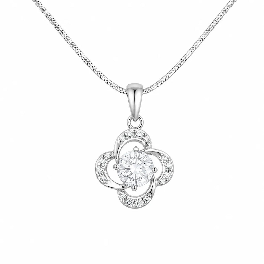 Marvel Silver flower design silver chain pendant for girls with white stone detailing