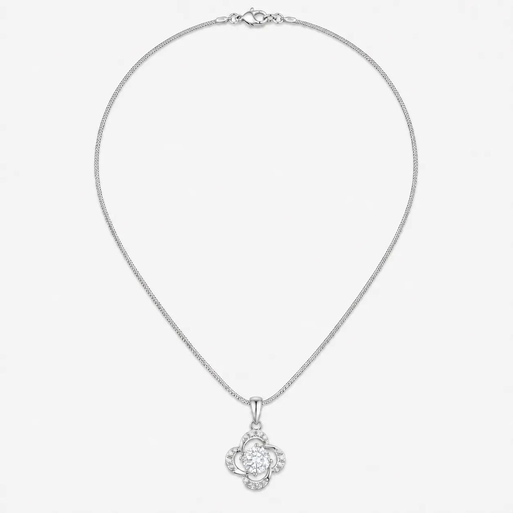 Marvel Silver flower design silver chain pendant for girls with white stone detailing