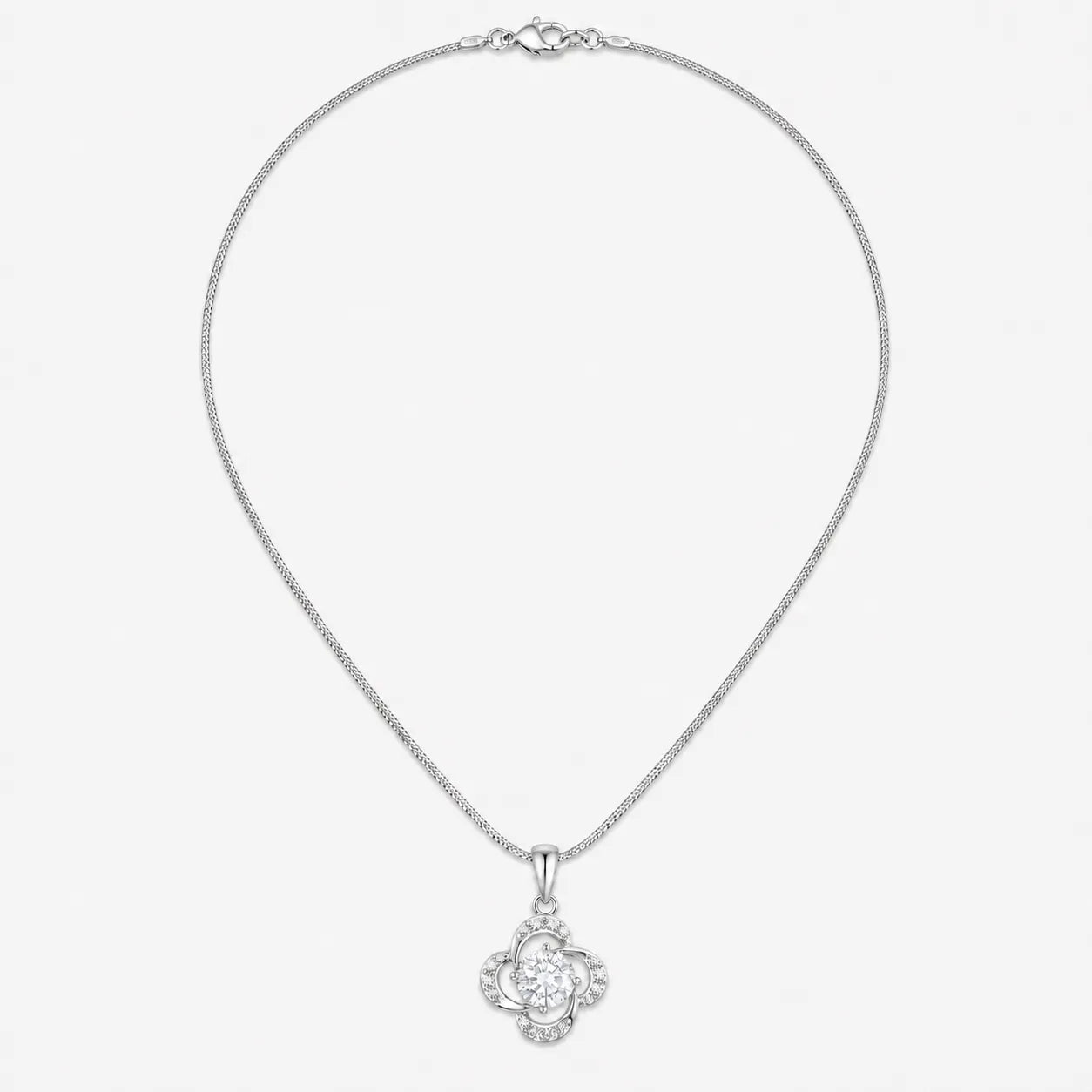 Marvel Silver flower design silver chain pendant for girls with white stone detailing