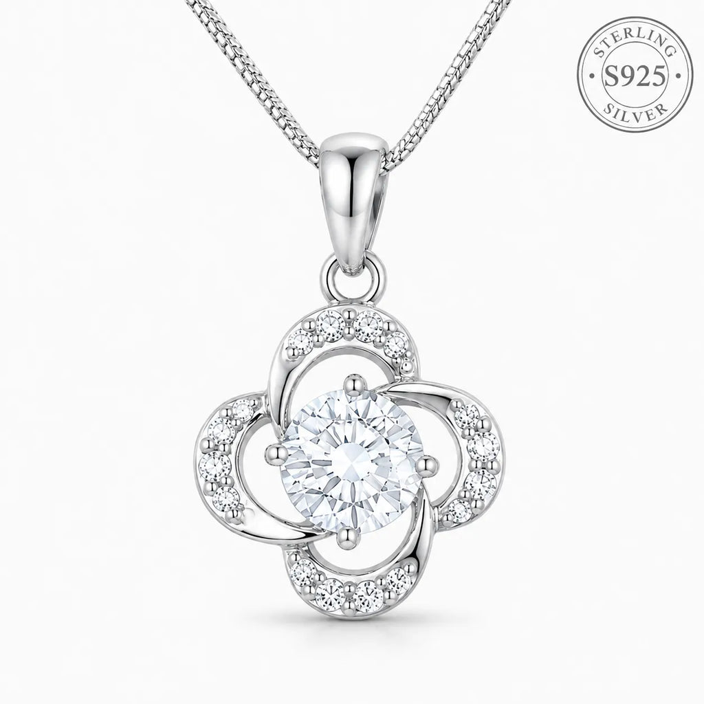 Marvel Silver flower design silver chain pendant for girls with white stone detailing
