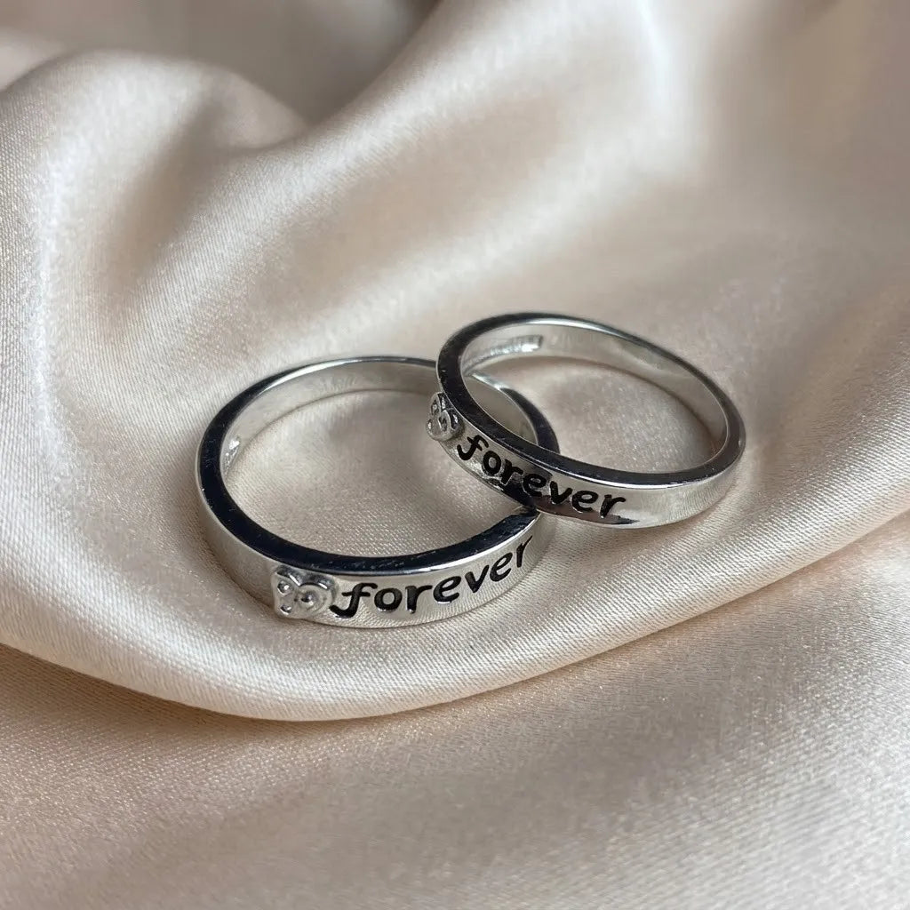 Silver Forever Couple Rings with Heart Detail for Him and Her – Marvel Silver