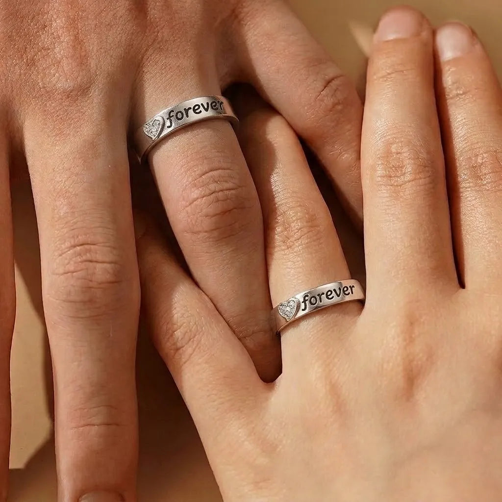 Silver Forever Couple Rings with Heart Detail for Him and Her – Marvel Silver