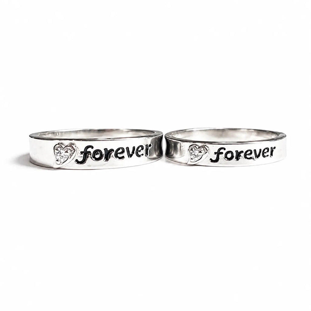 Silver Forever Couple Rings with Heart Detail for Him and Her – Marvel Silver