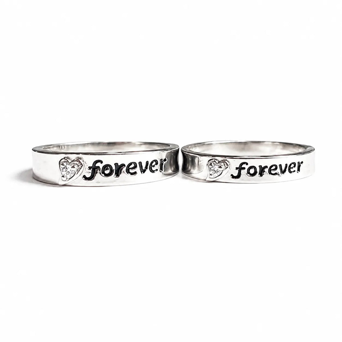 Silver Forever Couple Rings with Heart Detail for Him and Her – Marvel Silver