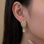 Marvel Silver gold plated oval CZ drop imitation earrings with sparkling cubic zirconia stones and elegant teardrop dangle for women.