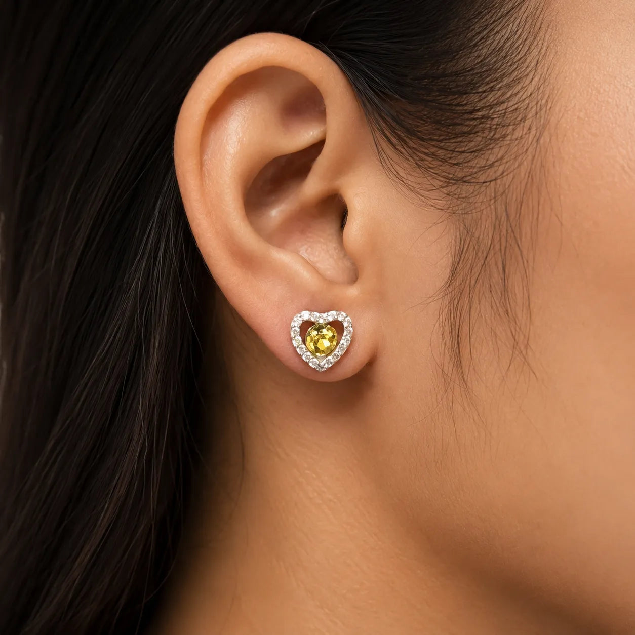 Marvel Silver golden stone heart design earrings for women with crystal detailing