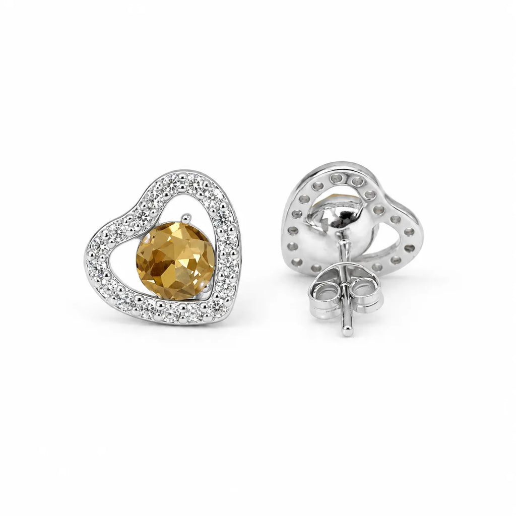 Marvel Silver golden stone heart design earrings for women with crystal detailing