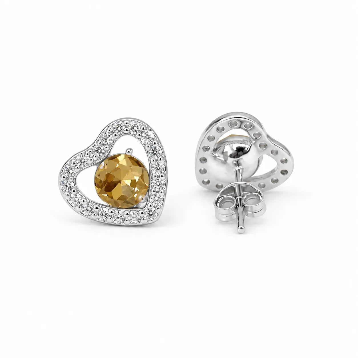 Marvel Silver golden stone heart design earrings for women with crystal detailing