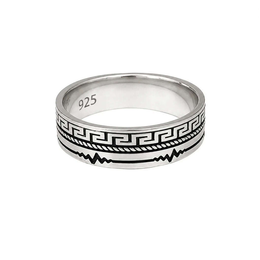 Marvel Silver Greek key and lightning pattern silver band ring for men with 2.4 cm size