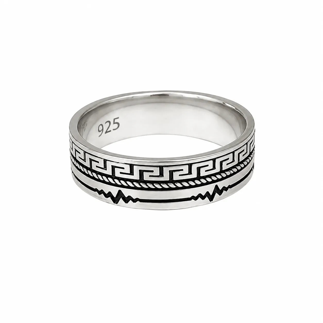 Marvel Silver Greek key and lightning pattern silver band ring for men with 2.4 cm size